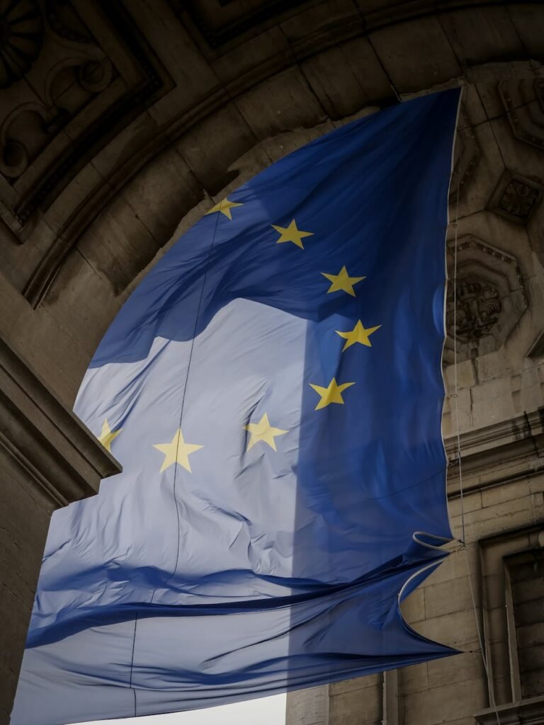 european flag on a triumph arch