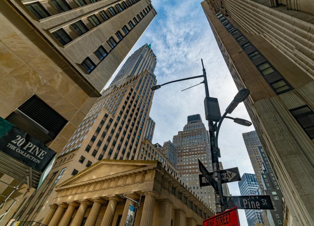 low angle shot of high rise buildings in the city