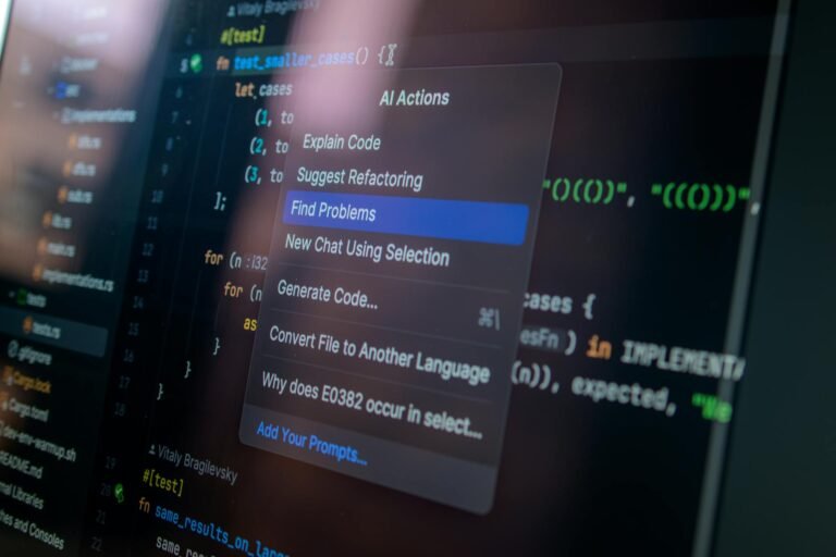 close up of computer screen with code and menu options