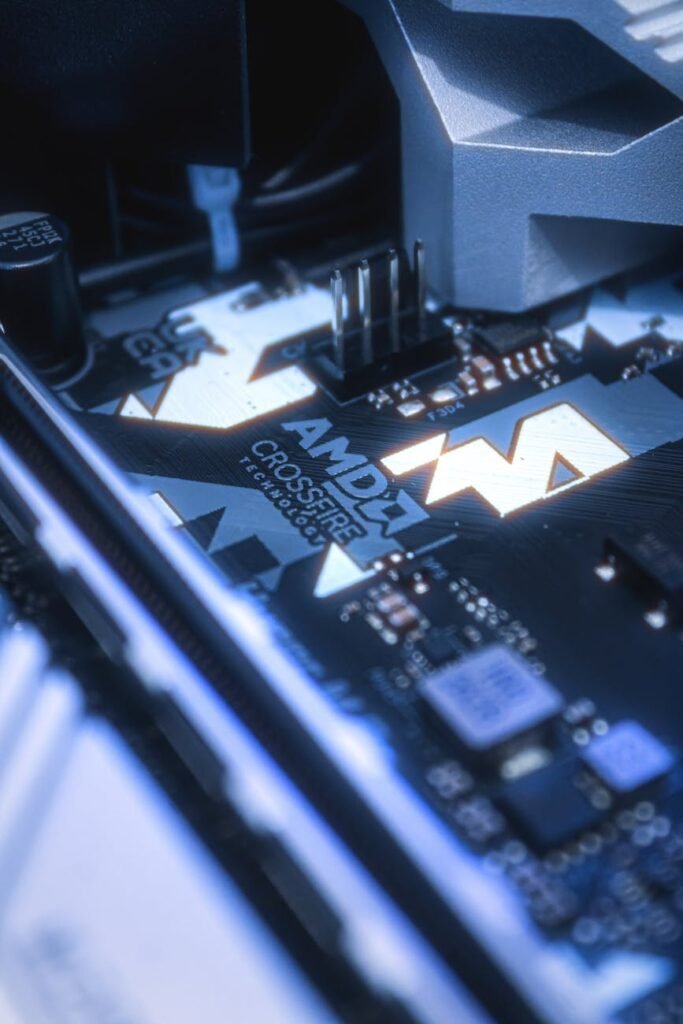 close up of amd crossfirex technology on motherboard