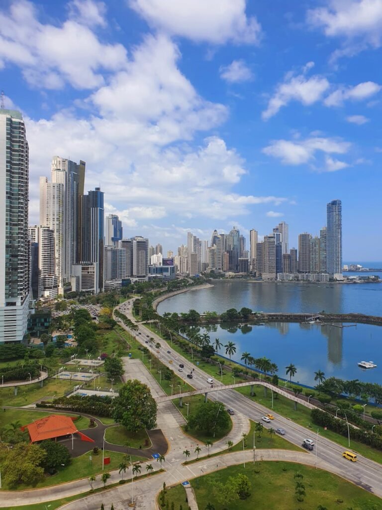 view of the skyscrapers on the shore in panama city panama