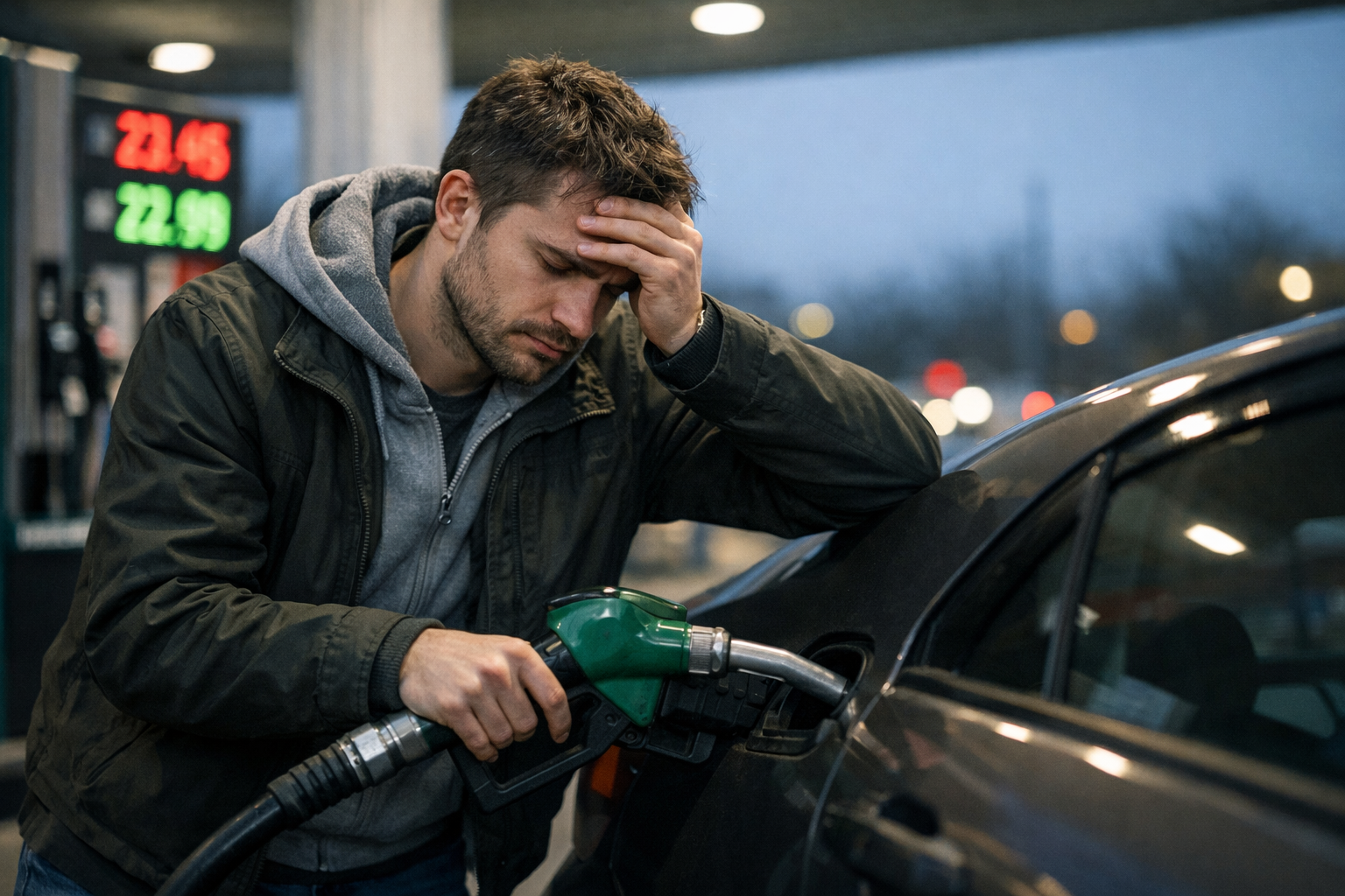 Un conductor abastece su vehículo en una estación de servicio en Panamá, en medio del nuevo ajuste al alza en los precios de los combustibles que regirá del 20 de marzo al 3 de abril de 2026.