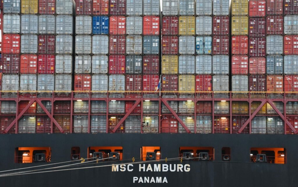 stacked metal shipping containers