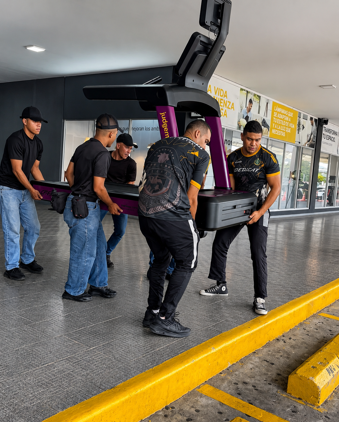 Agentes trasladan una caminadora entregada a la Policía Nacional